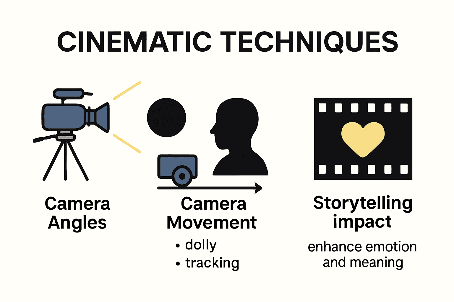 Infographic showing main cinematic video production techniques