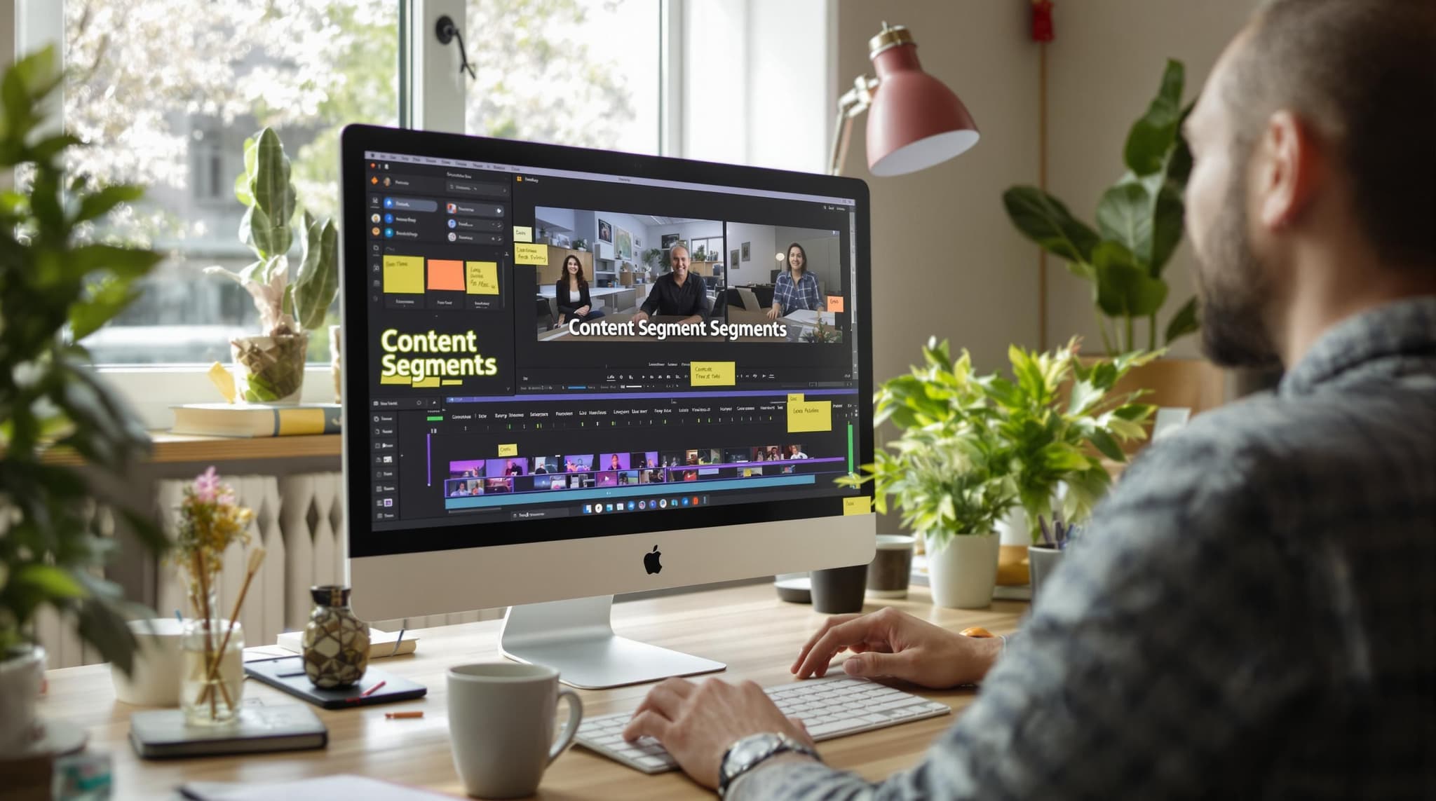 Content creator segments long video on editing software for repurposing