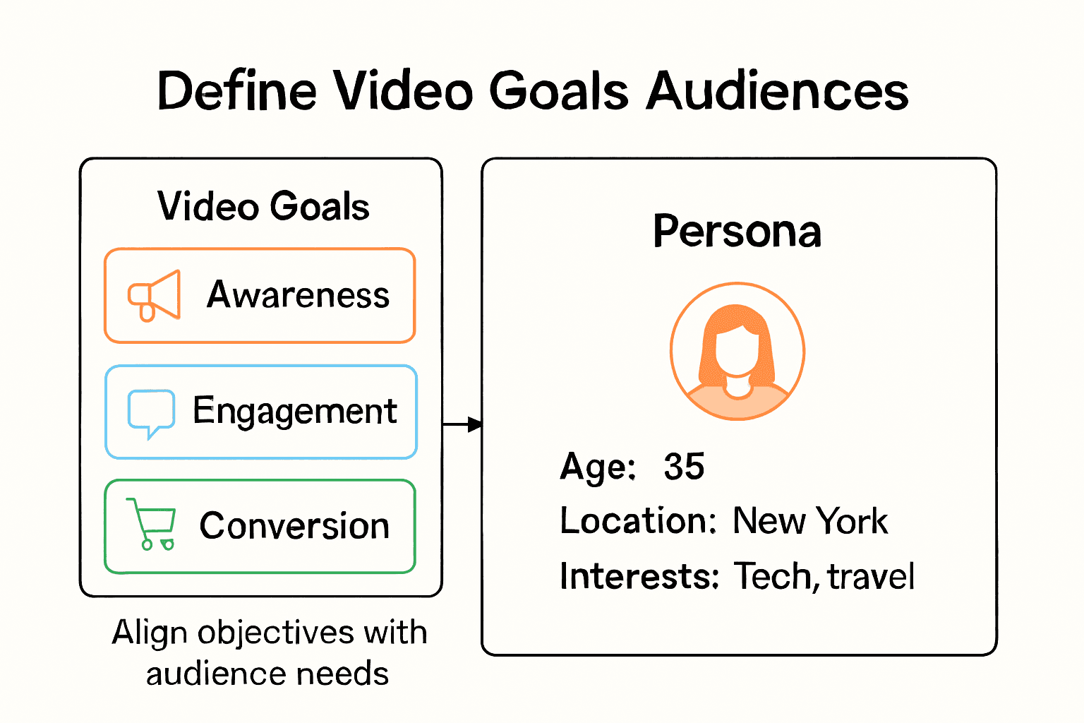 Infographic showing video goals and audience persona process