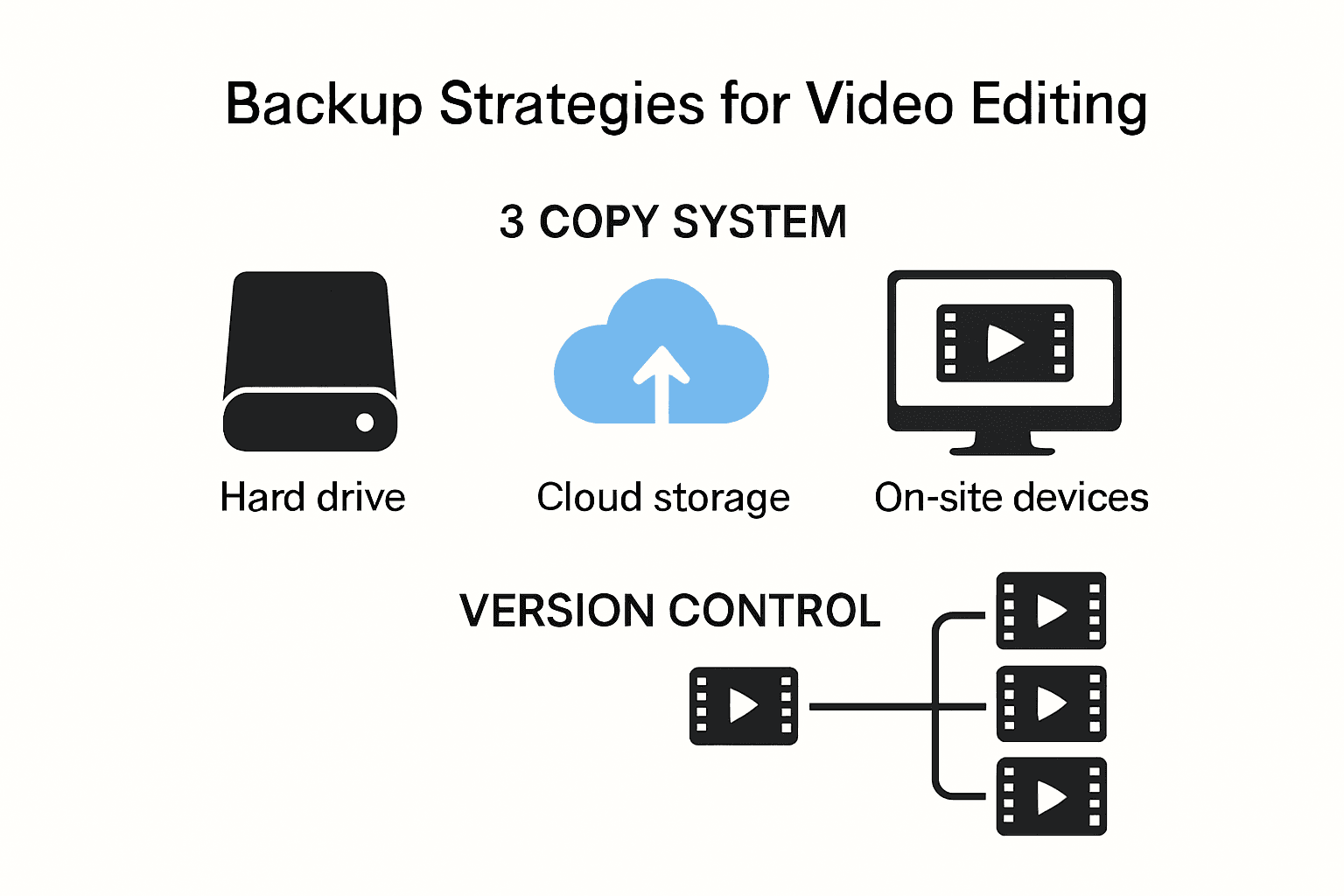 Infographic showing backup and version control in video editing