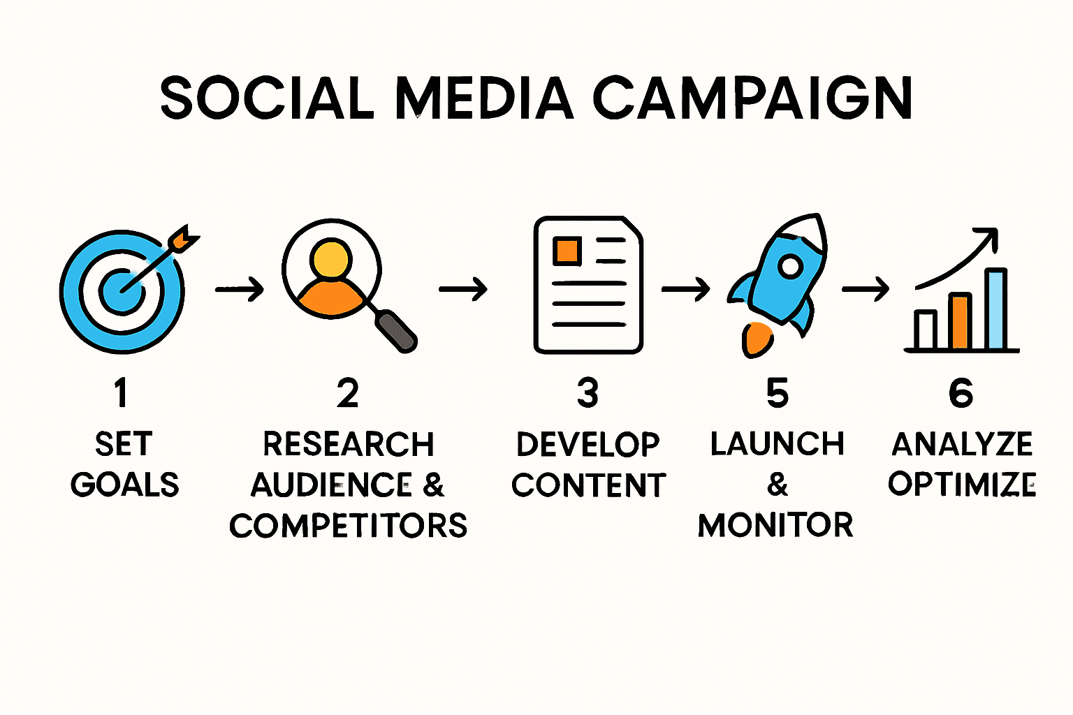 Infographic showing six steps to plan a social media campaign