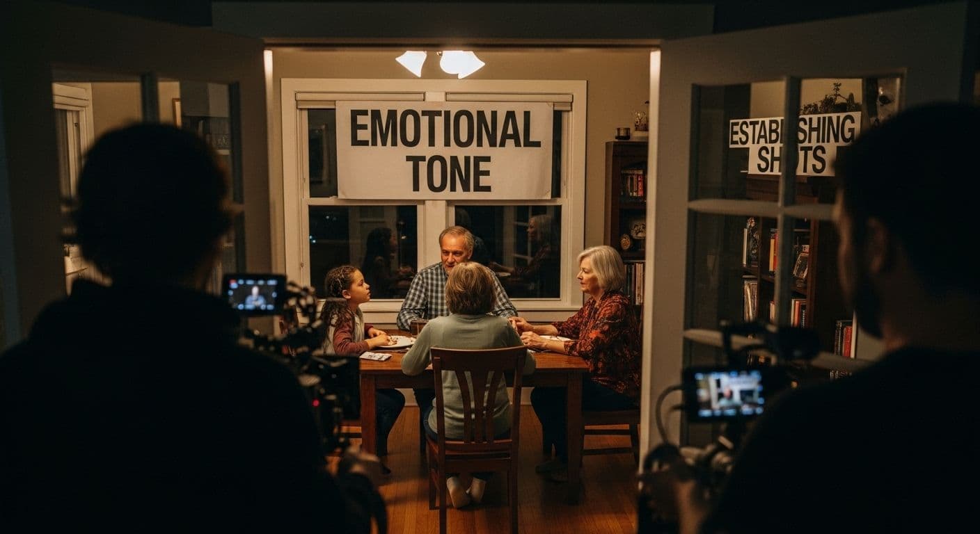 living room establishing shot family