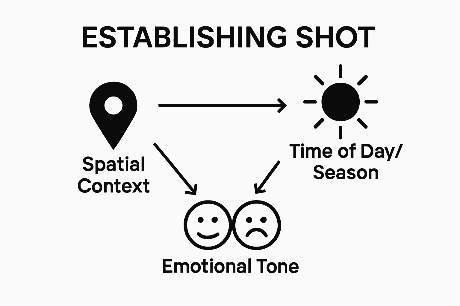 Infographic showing map pin, clock, and emotion face