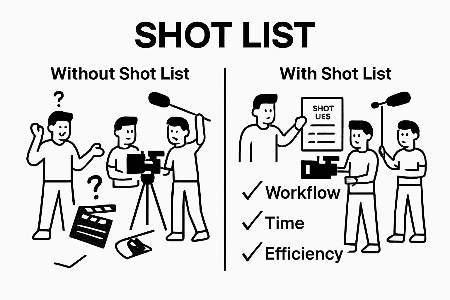 Comparison of video production with shot list versus without