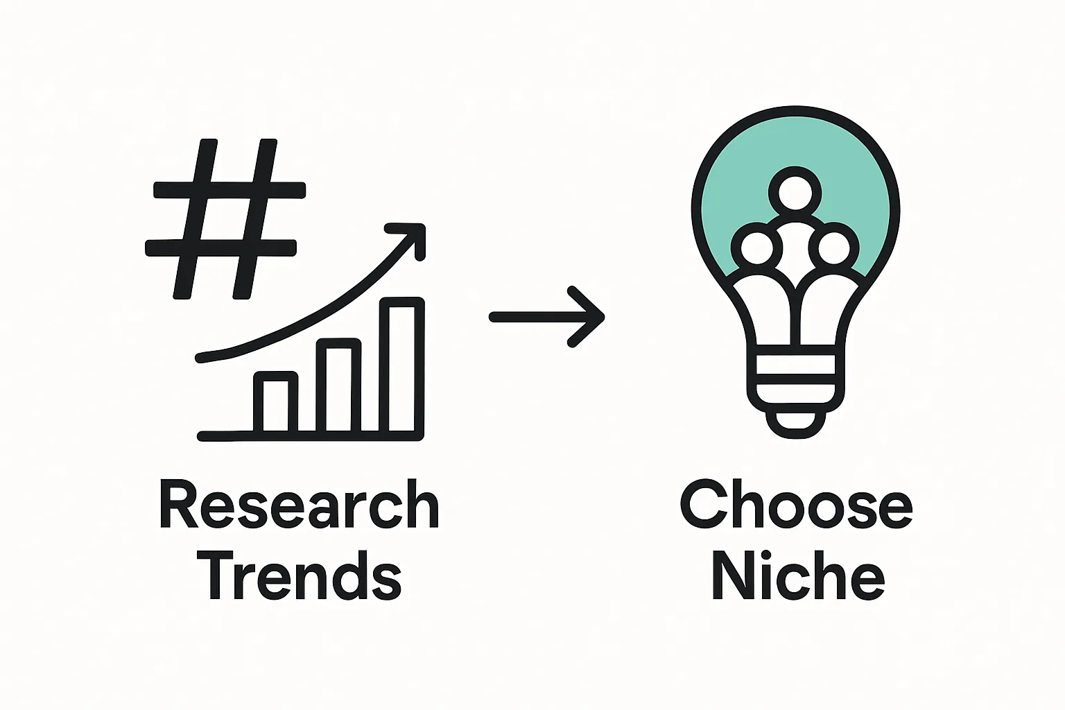 Infographic showing trend research leading to niche idea selection