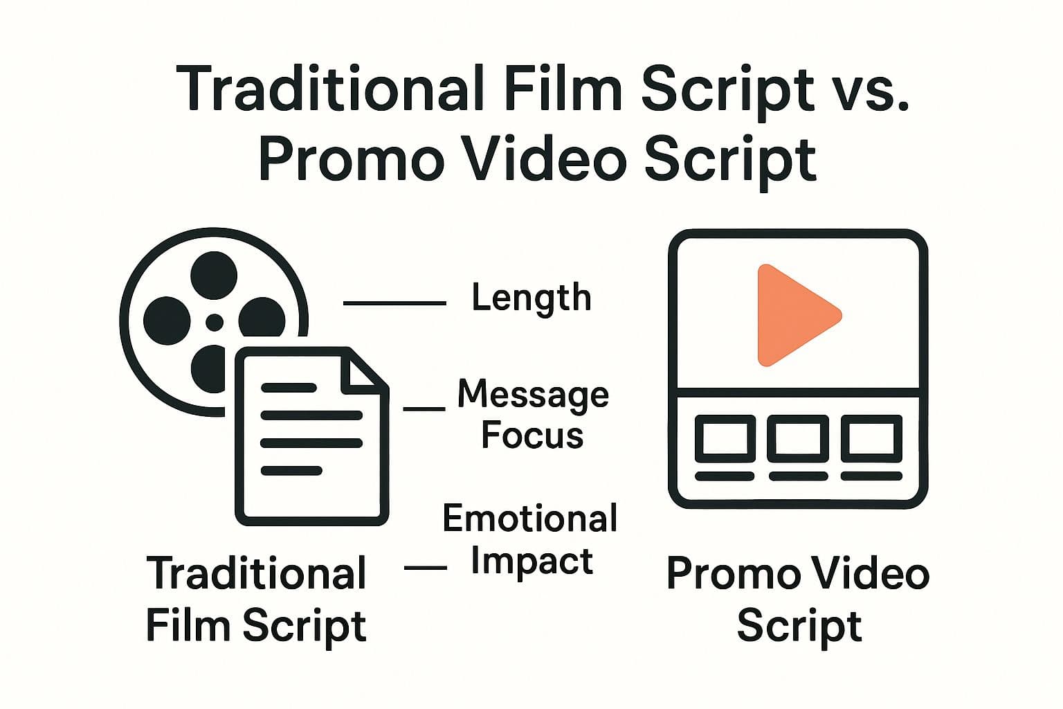 Comparison between traditional film script and promo video script features