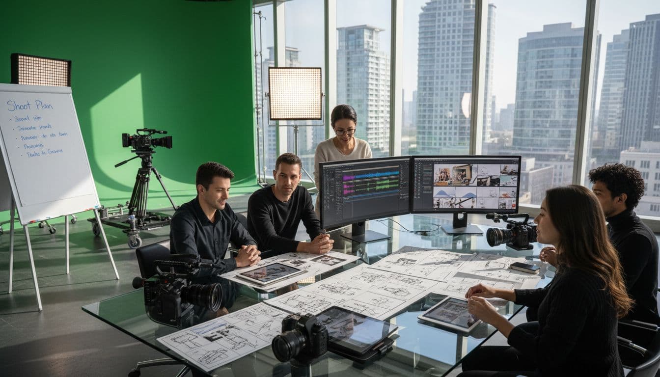 Modern video agency studio with creative team