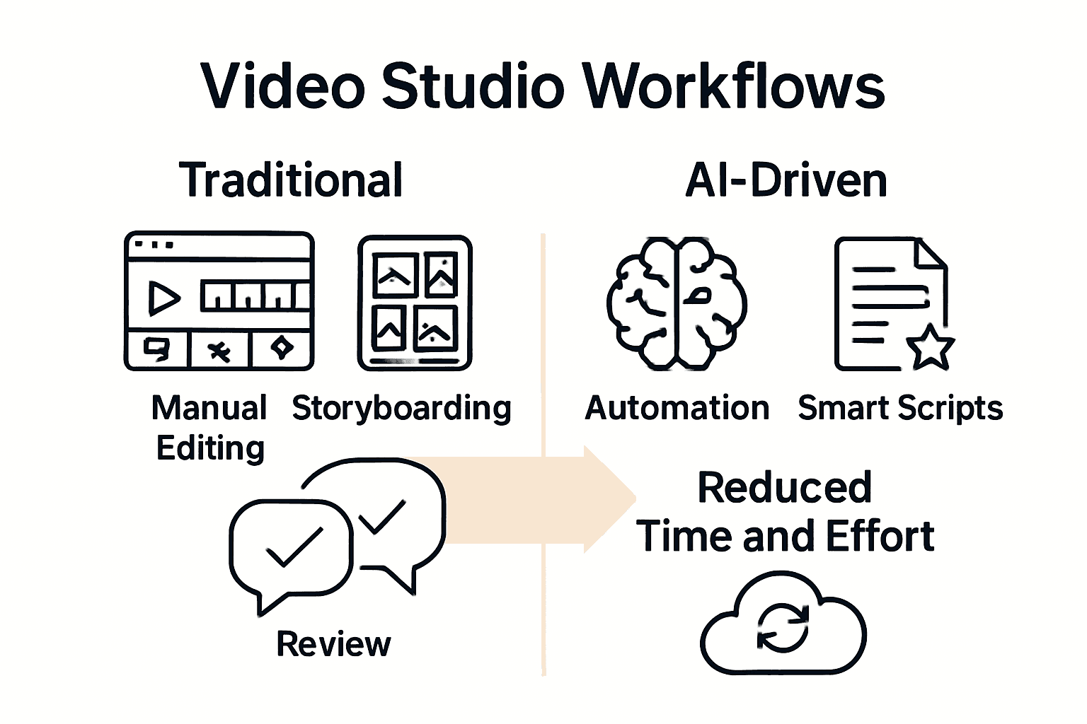 Infographic comparing traditional and AI video workflows