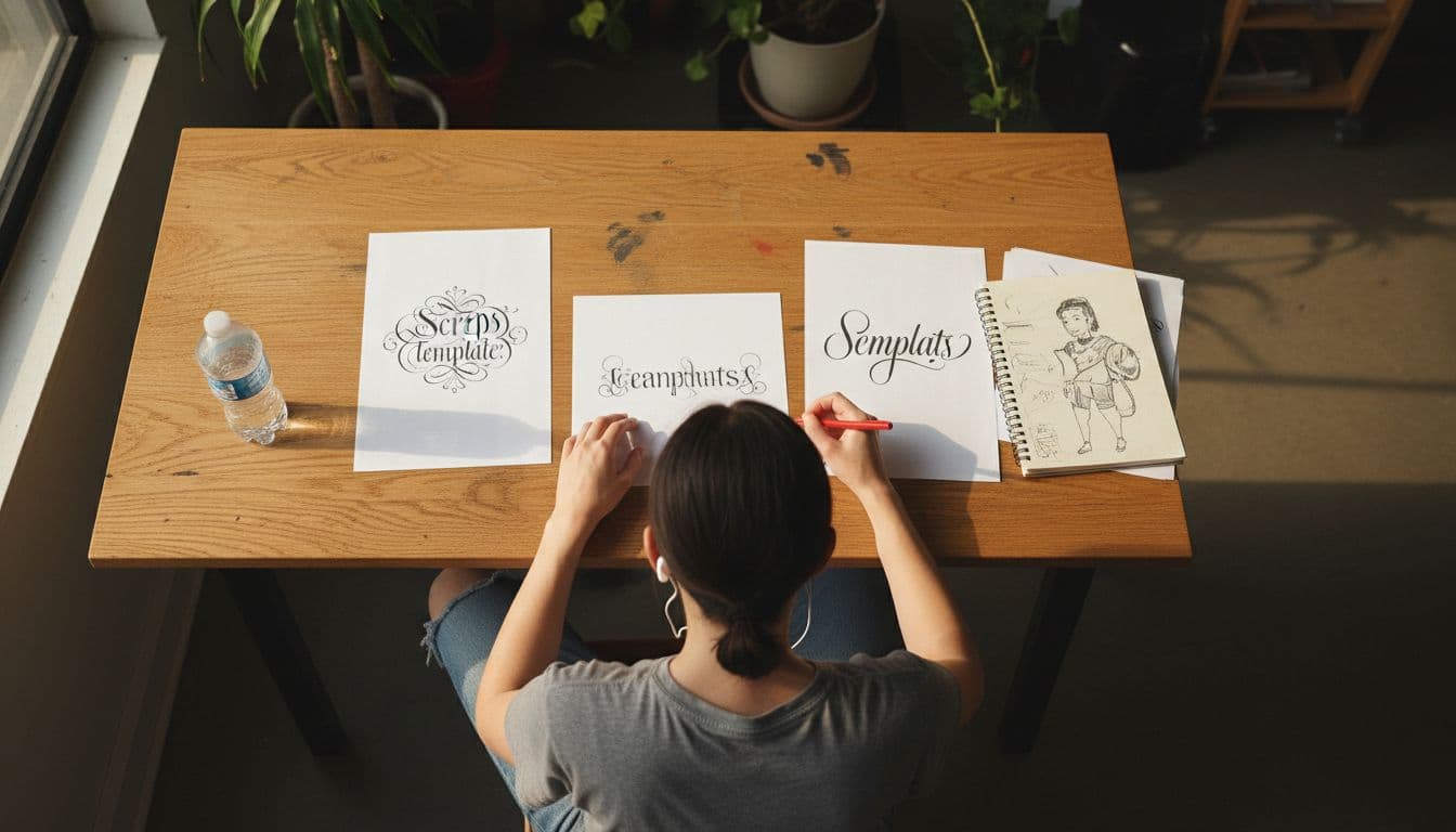 Woman comparing video script templates