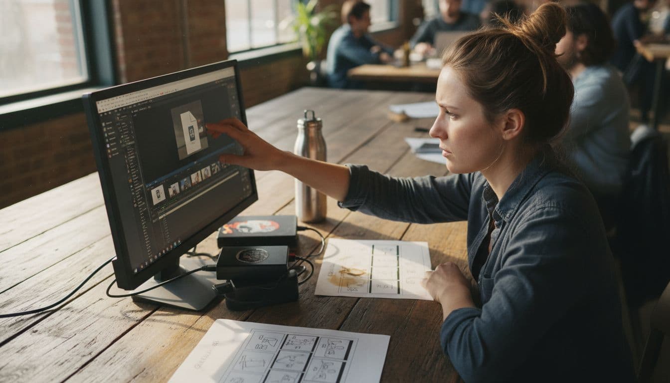 Woman uploading video files for editing