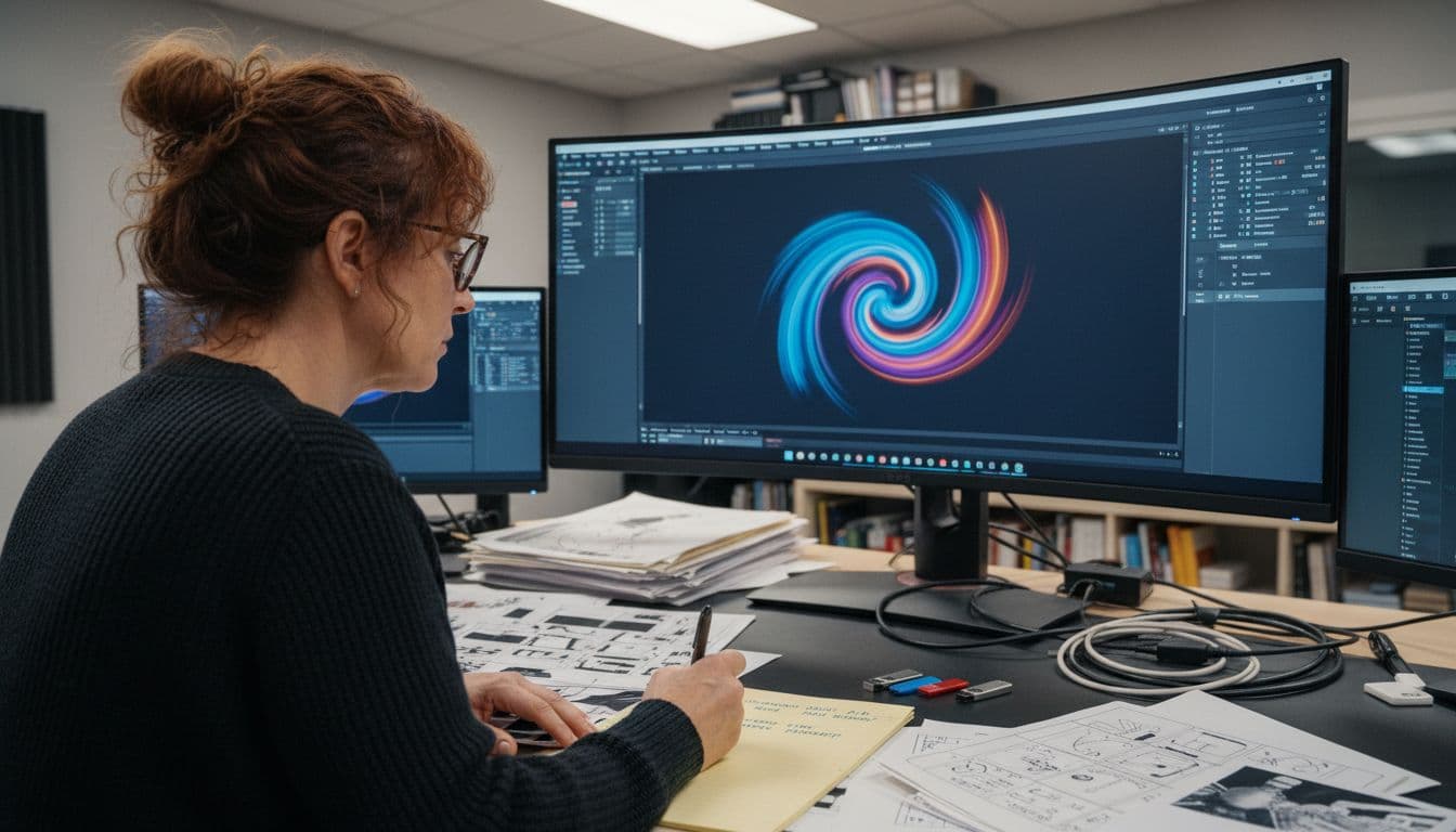 Editor using advanced video editing equipment