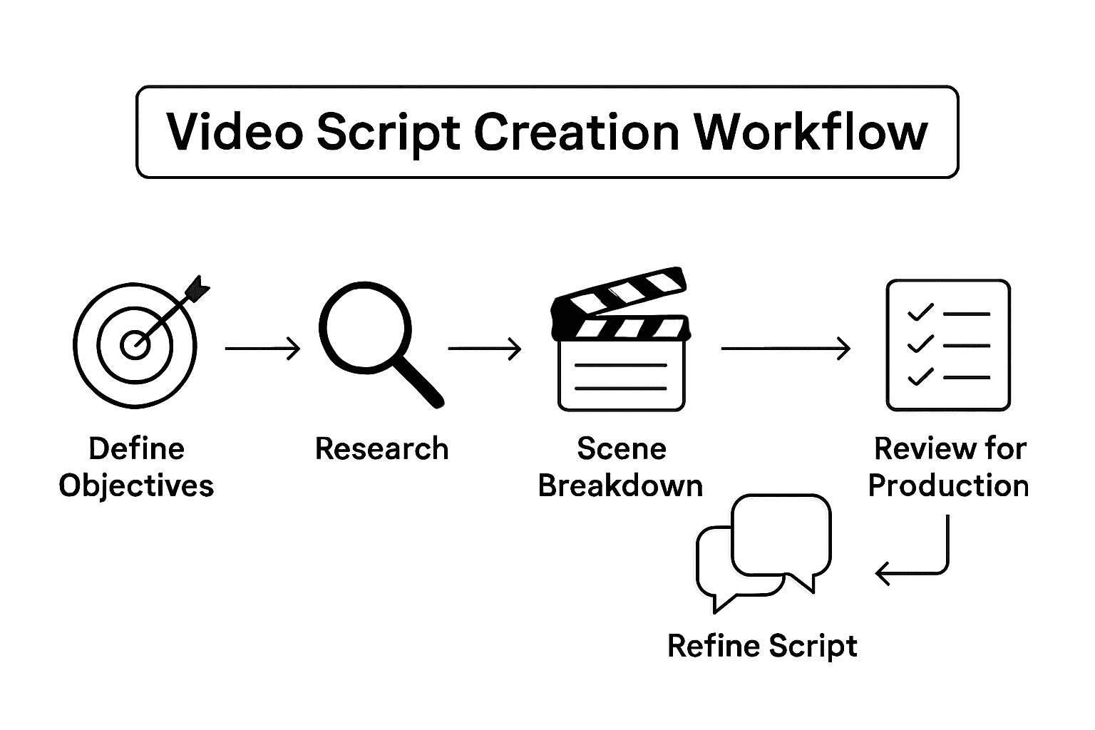 Infographic showing five-step video script workflow