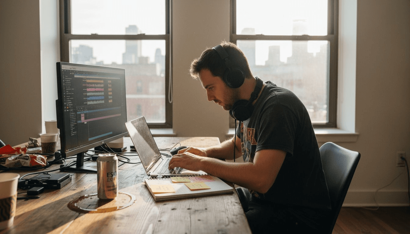 Video editor working on social media content