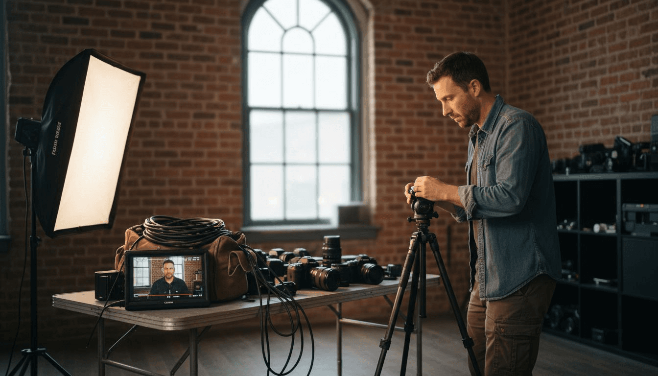 Videographer sets up brand story shoot