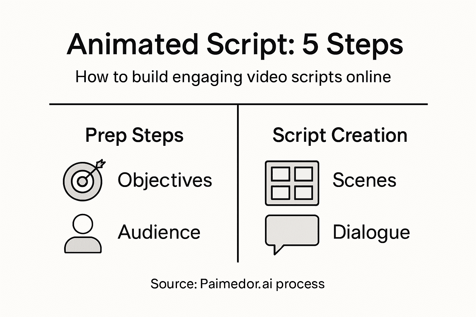 Infographic outlining five steps for scriptwriting