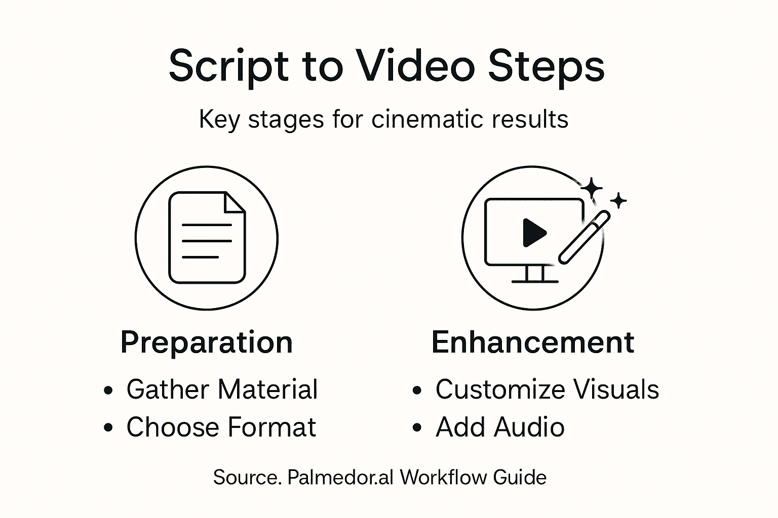 Infographic showing script to video AI workflow steps