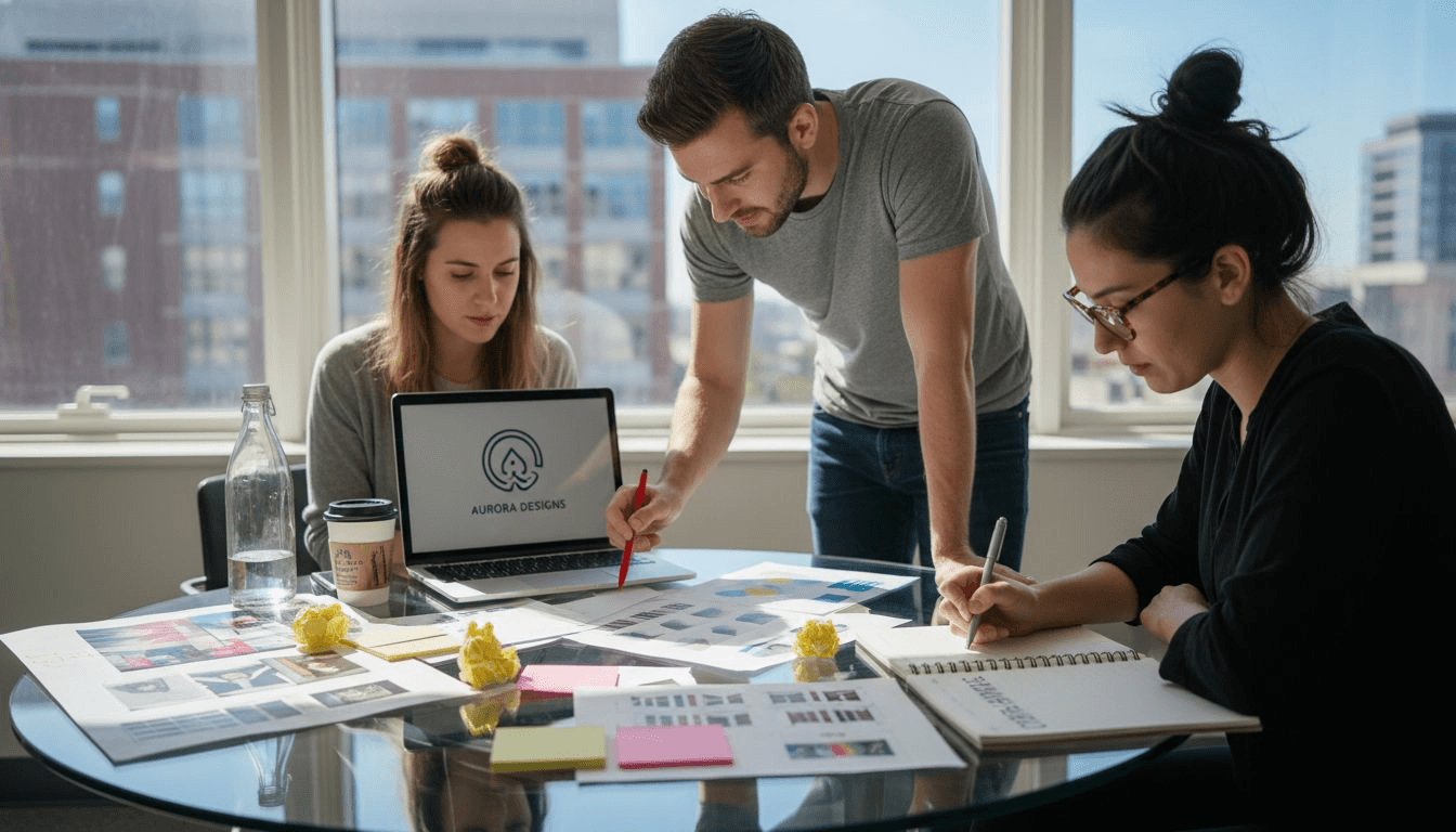 Creative team reviews brand guidelines together