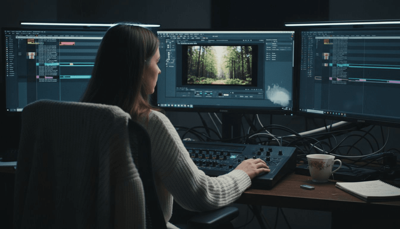 Editor adjusts modern video editing tools