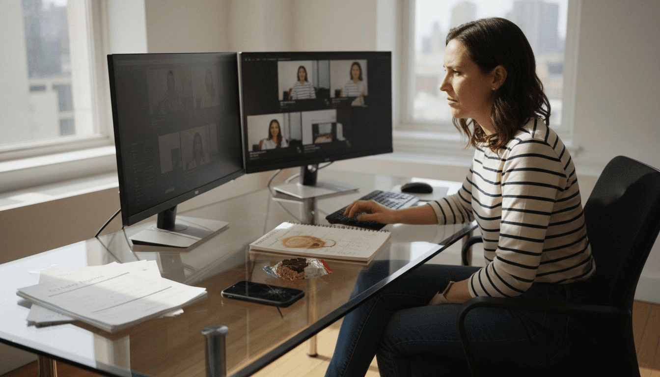 E-commerce manager viewing video workspace