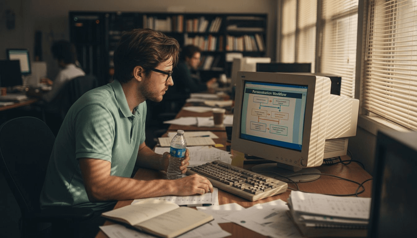 Analyst working on AI video workflow