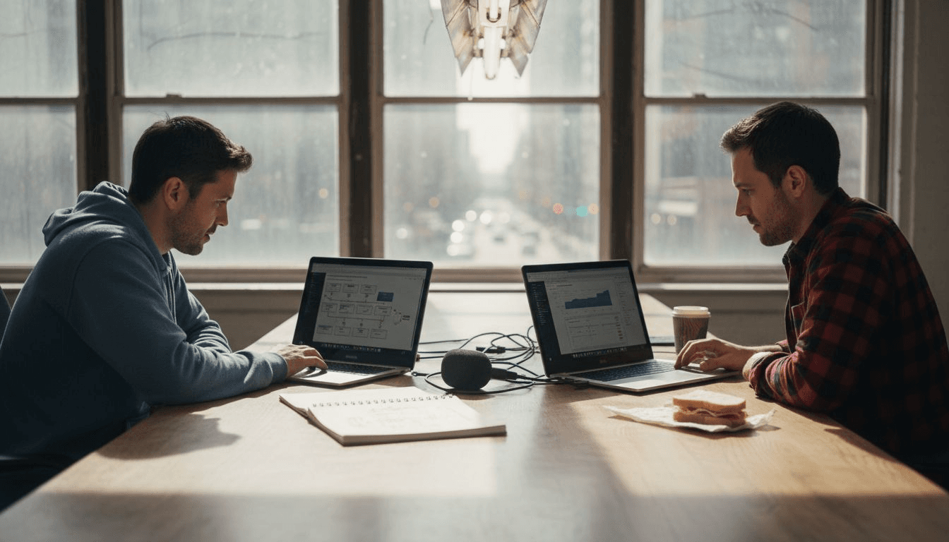 Editors reviewing composer interface together