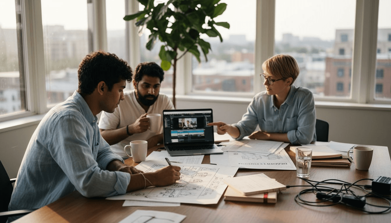 Creative team writing video ad script